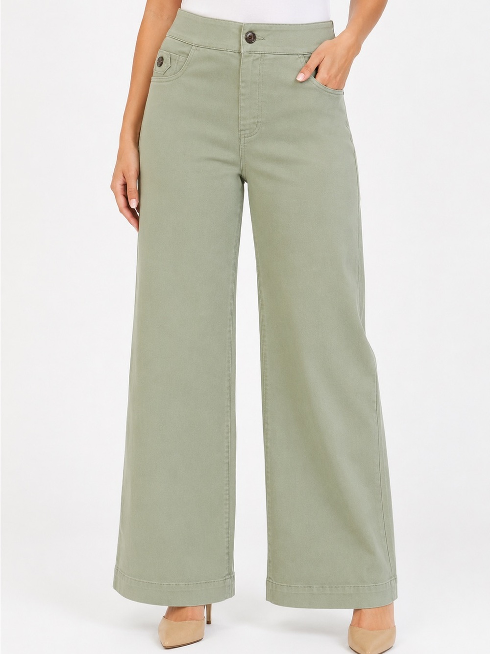 SPANX Olive Green Cropped High-Rise Straight Jeans